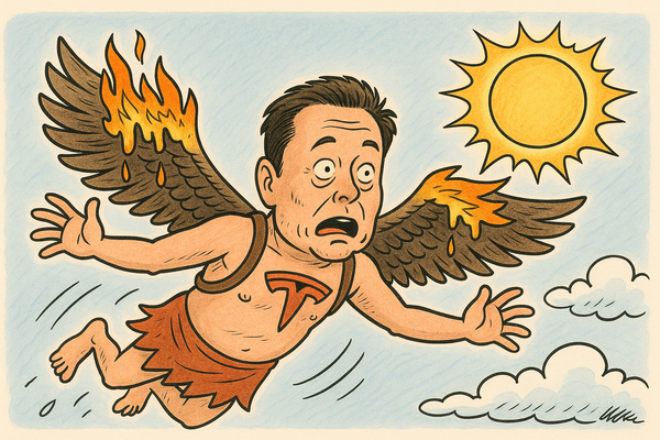 Elon Musk as Icarus (AI image by ChatGPT)