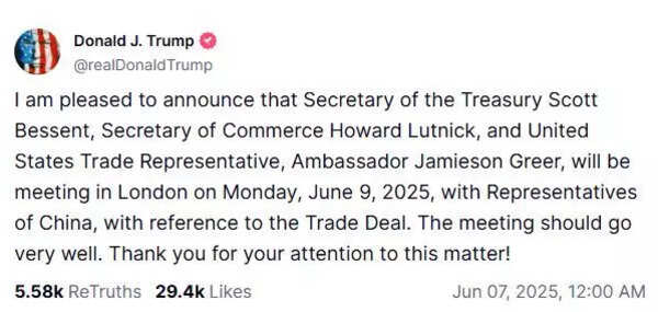Trump's post on Truth Social scial