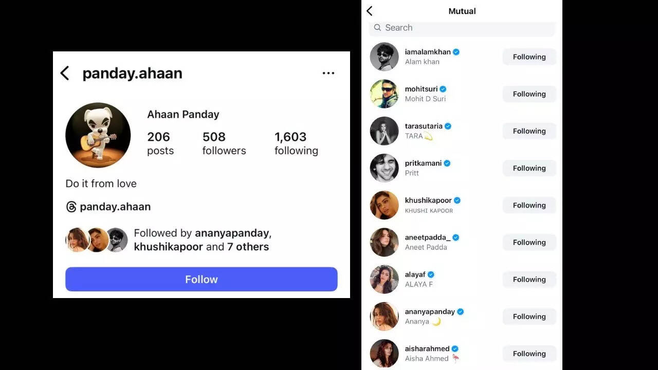 Ahaan Panday’s private Instagram account