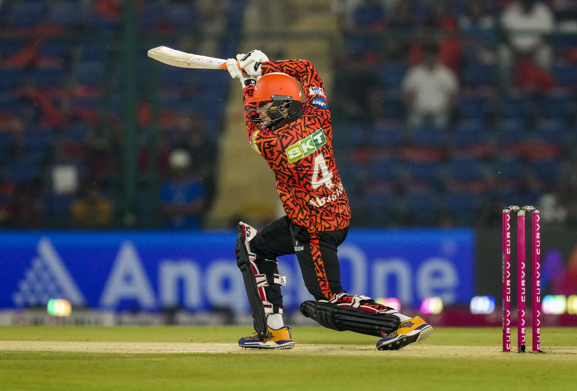 New Delhi: Sunrisers Hyderabad's Abhishek Sharma plays a shot during an Indian P...