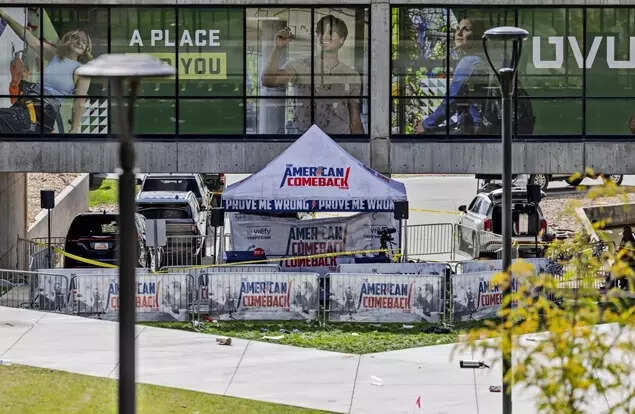 The tent where Charlie Kirk was fatally shot while speaking during an event at Utah Valley University in Orem, Utah, on Wednesday, September 10, 2025