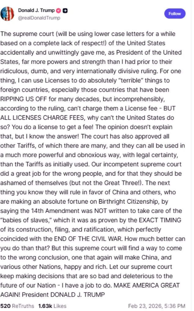 Trump's post on TruthSocial