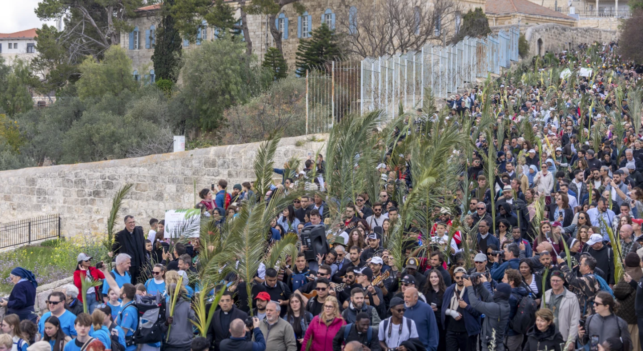 Palm Sunday procession on the Mount of Olives in east Jerusalem