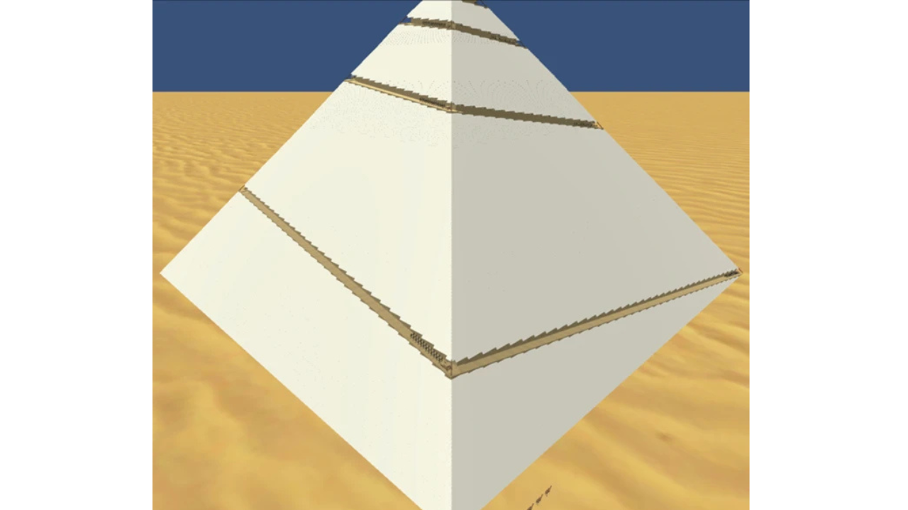 A 3D model showing a hidden spiral ramp used to move stones up the pyramid.
