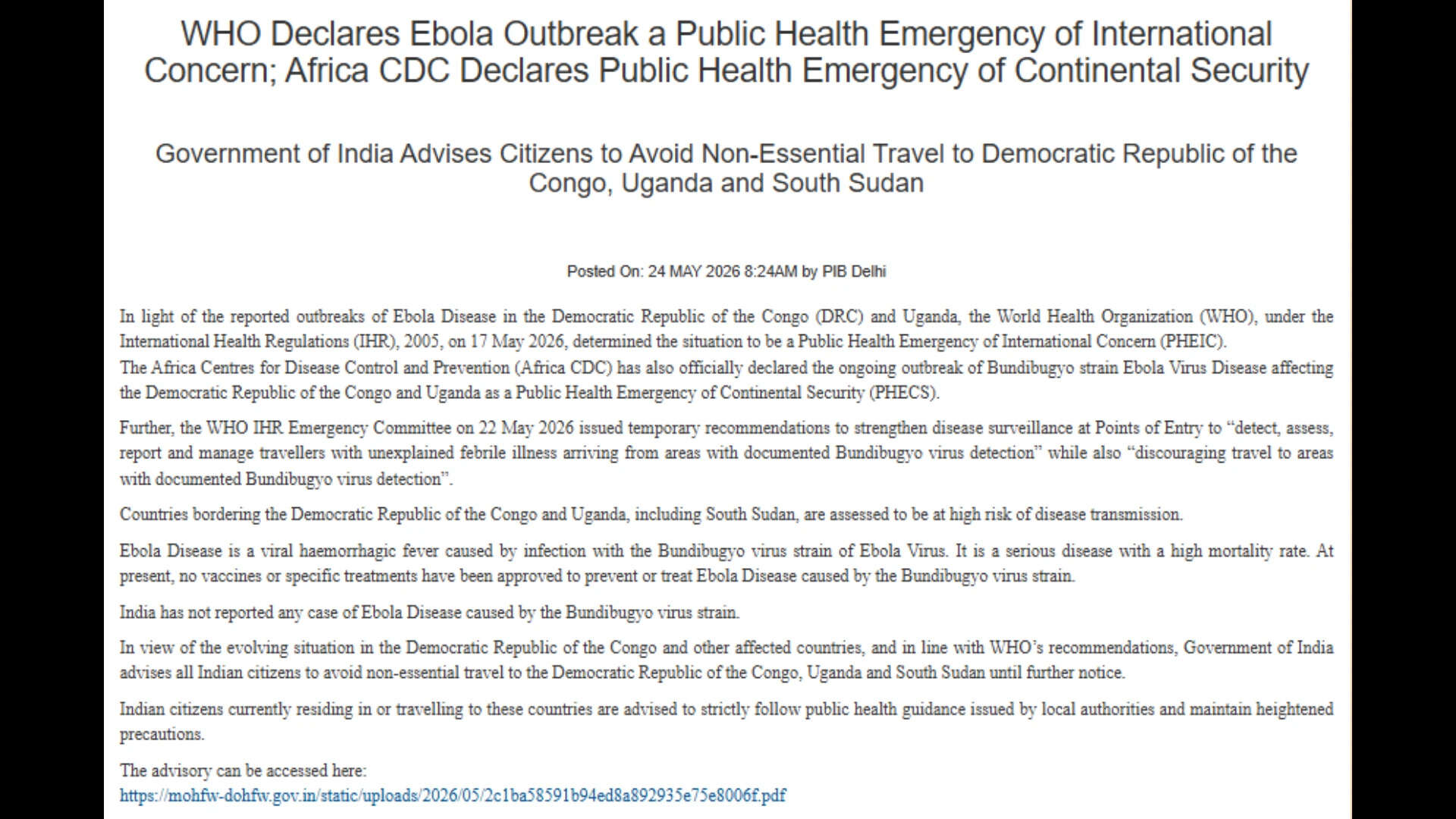 India issues advisory